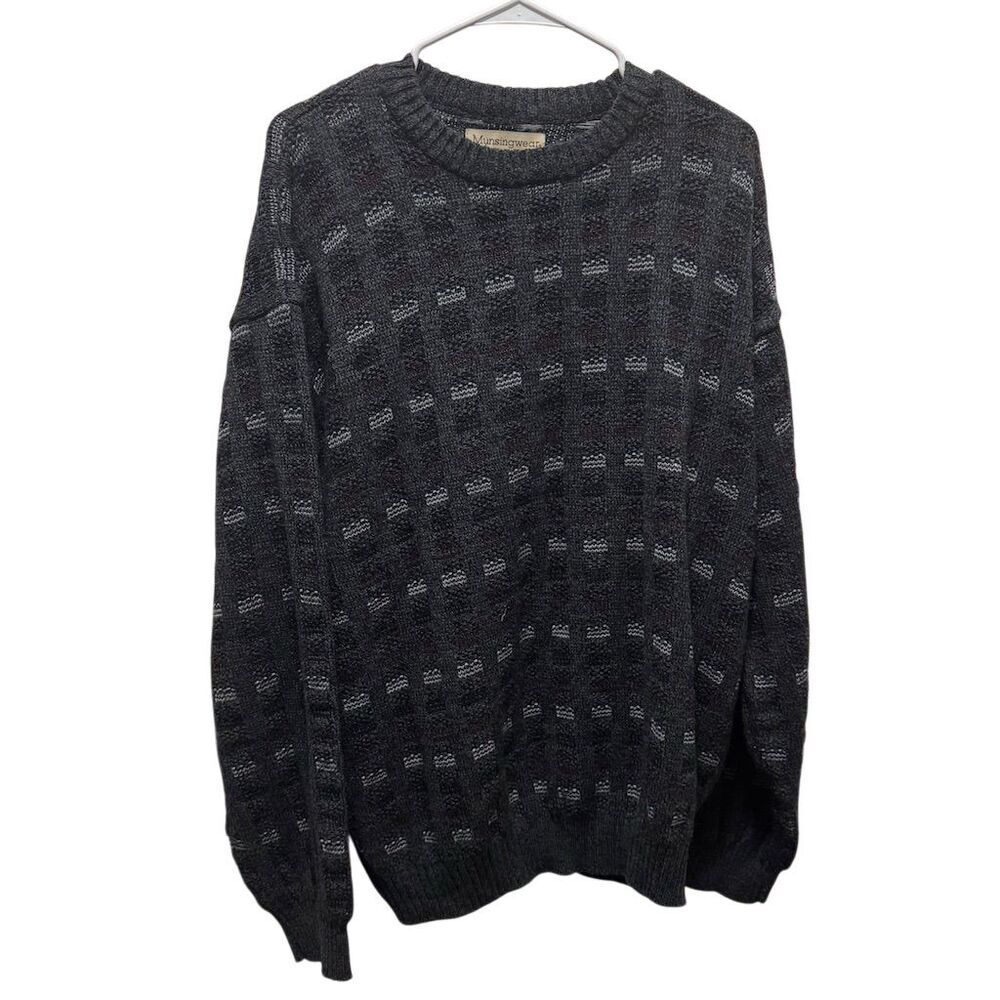 Vintage Munsingwear Men's Geometric Crewneck Sweater Gray‎ XXL